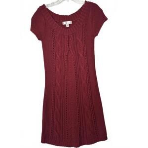 Decree Dark Red Cable Knit Sweater Dress Short Sleeve Women’s Size Large L